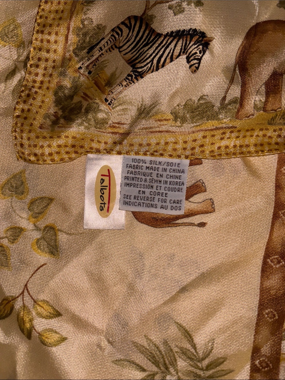 Vintage Talbots Safari Animal Print Silk Scarf in Cream & Gold - Picture 2 of 3